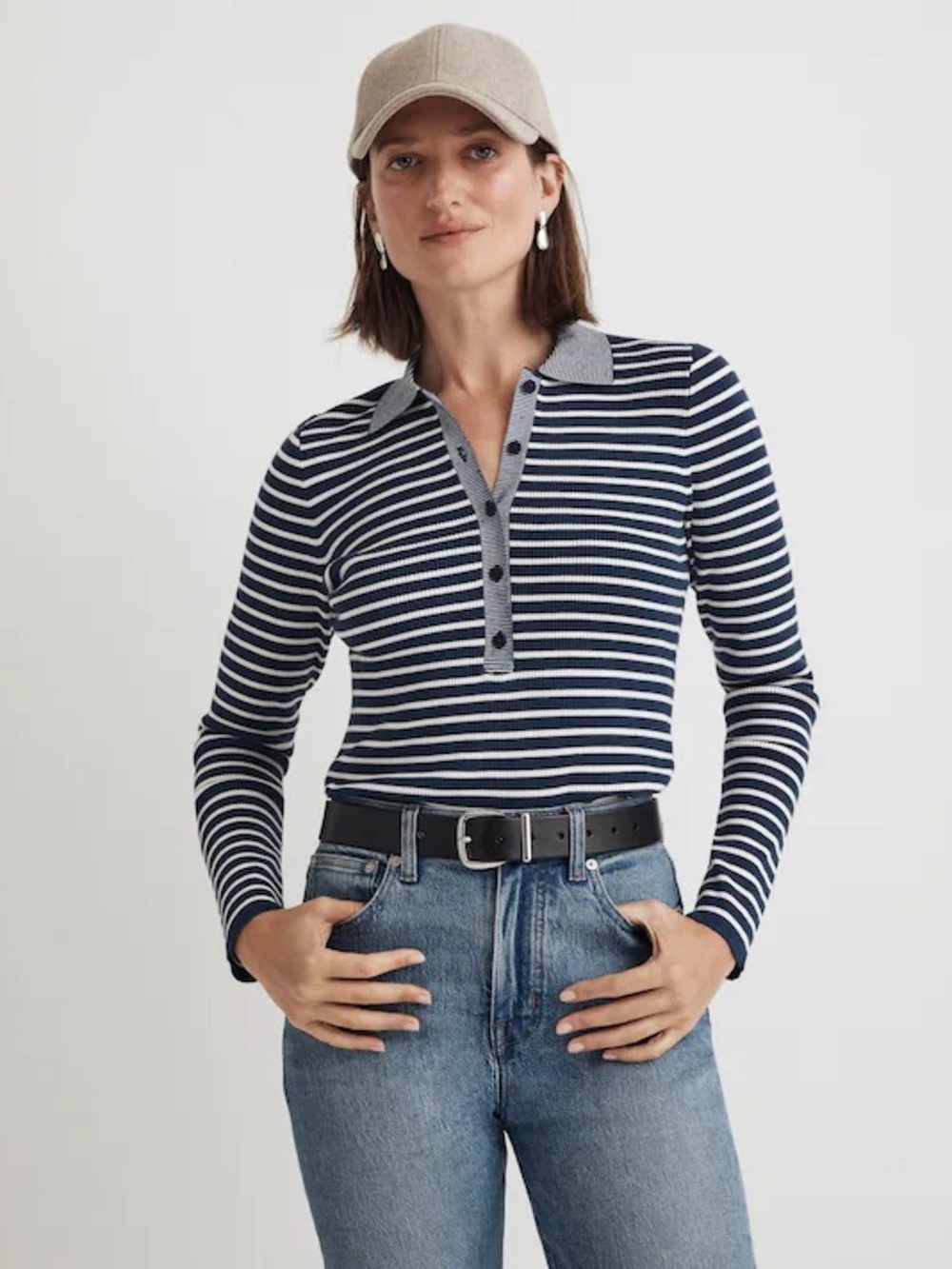 Madewell Signature Knit Polo Sweater Too in Stripe Size Small